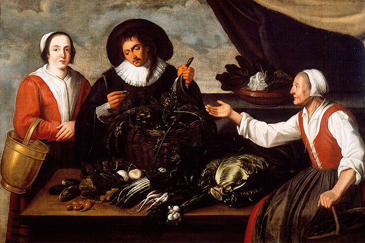 Anonyme (École flamande) D'après Adriaen VAN UTRECHT - Marchandes de légumes - XVIIe siècle