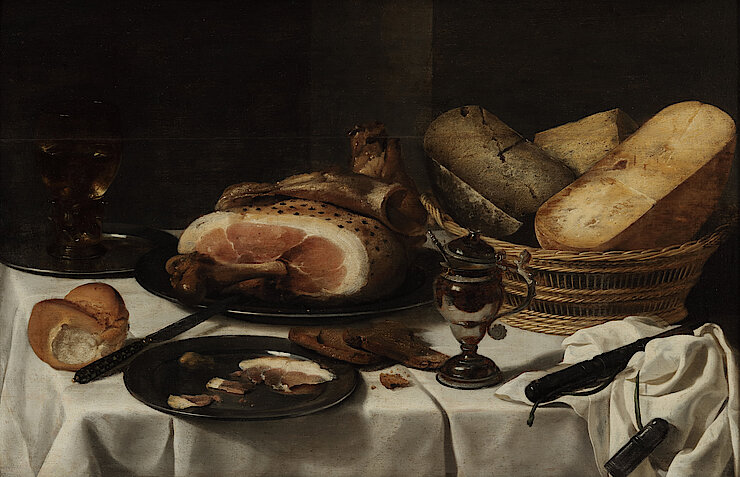 Pieter Claesz - Nature morte au jambon - Vers 1630.