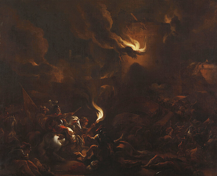 Nicolaes BERCHEM - Combat nocturne - XVIIe siècle