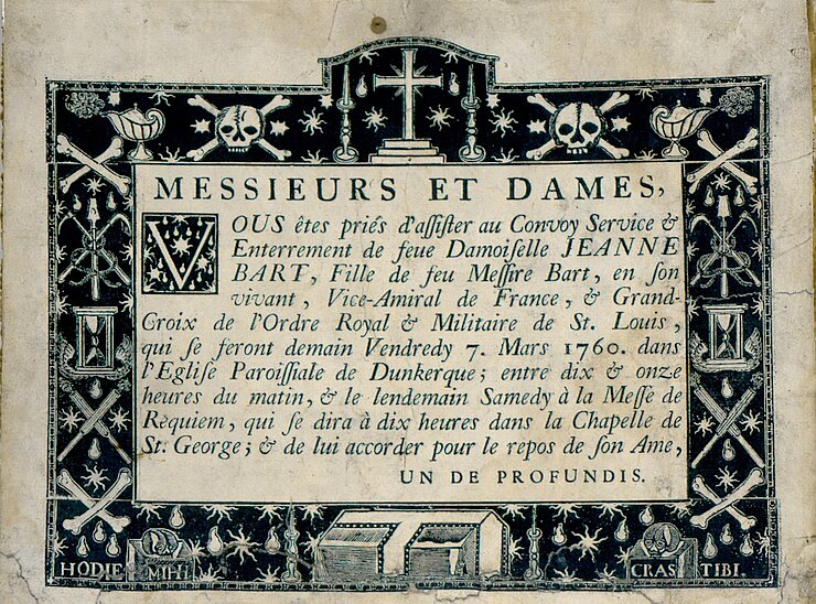 Anonyme - Faire part de décès de Jeanne Bart - 1760.