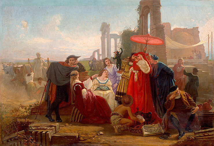 Ernest Auguste GENDRON - Le Cardinal Bambucco et sa nièce visitent les fouilles de Rome - XIXe siècle